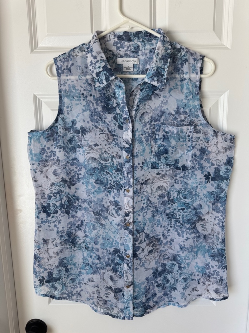 Liz Claiborne Sheer Sleeveless Tunic Blouse - Large - Blue